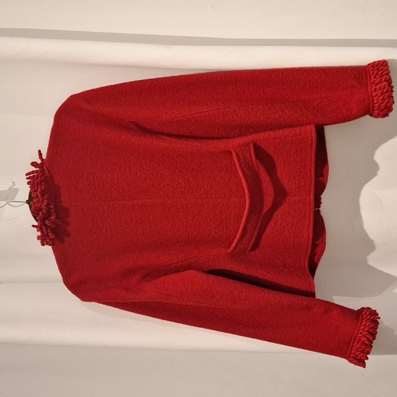 Talbots red / Cherry Red 100% wool Fringe Snap Up  jacket size M - Picture 4 of 6